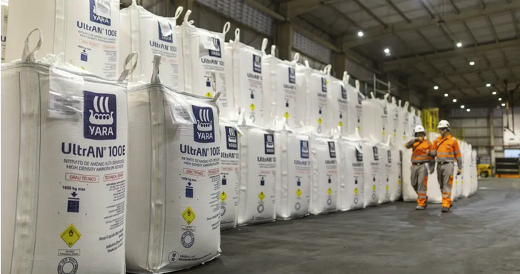 Large bulk chemical bags at Yara facility